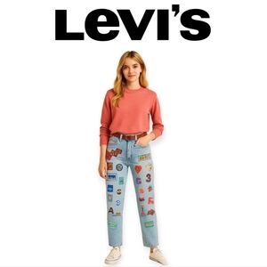 Upcycled Vintage Levi's Patchwork Straight Leg Jeans Lightwash XS 🌿 Trendy